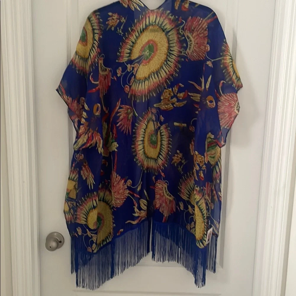 Floral Kimono Cardigan with Fringe - Picture 2 of 3